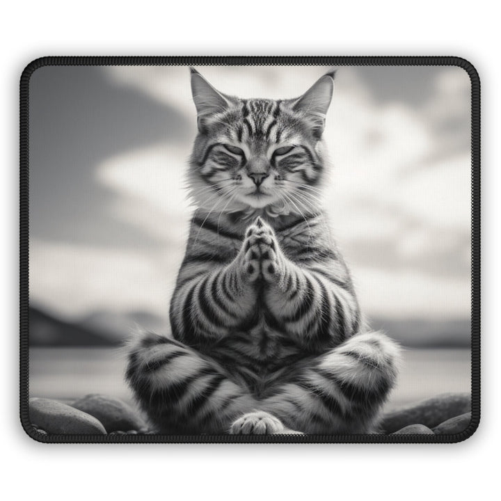 Meditating Cat Mouse Pad Black and White MADEE'S EXCLUSIVES - Madee's Boutique Home Decor Printify Accessories anniversary gift ideasanniversary gifts for herRectangle9" × 7"