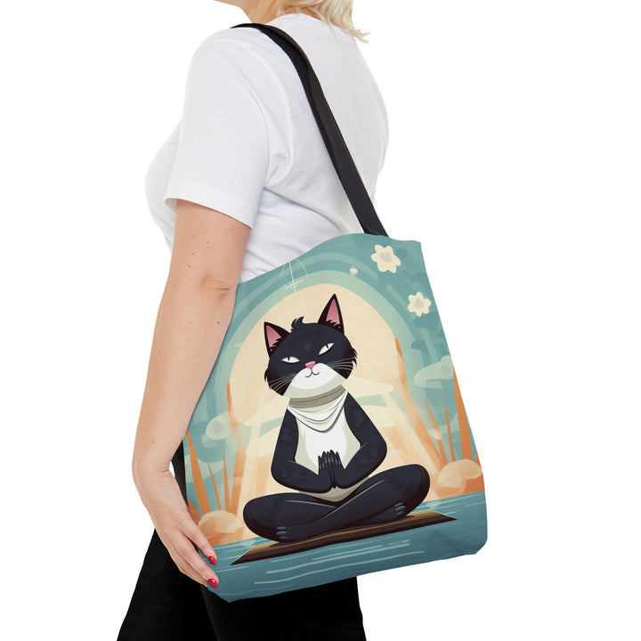 Meditation Cat Tote Bag Light Blue Small Medium Large MADEE'S EXCLUSIVES - Madee's Boutique Bags Printify Accessories aesthetic tote bagAll Over PrintLarge