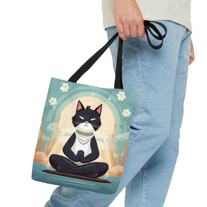 Meditation Cat Tote Bag Light Blue Small Medium Large MADEE'S EXCLUSIVES - Madee's Boutique Bags Printify Accessories aesthetic tote bagAll Over PrintSmall