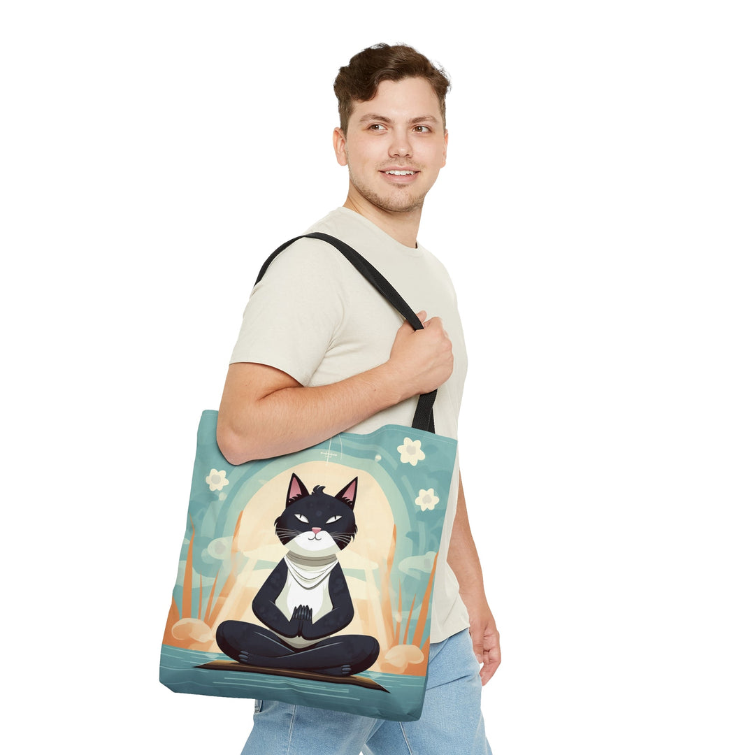 Meditation Cat Tote Bag Light Blue Small Medium Large MADEE'S EXCLUSIVES - Madee's Boutique Bags Printify Accessories aesthetic tote bagAll Over PrintLarge
