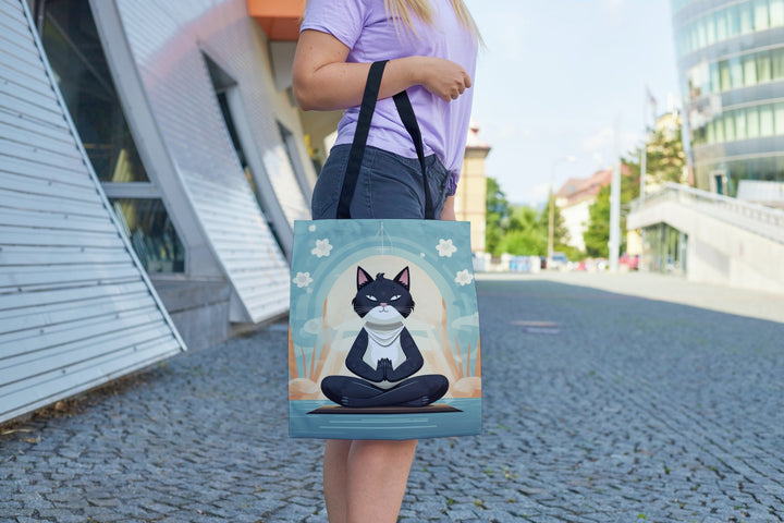Meditation Cat Tote Bag Light Blue Small Medium Large MADEE'S EXCLUSIVES - Madee's Boutique Bags Printify Accessories aesthetic tote bagAll Over PrintSmall