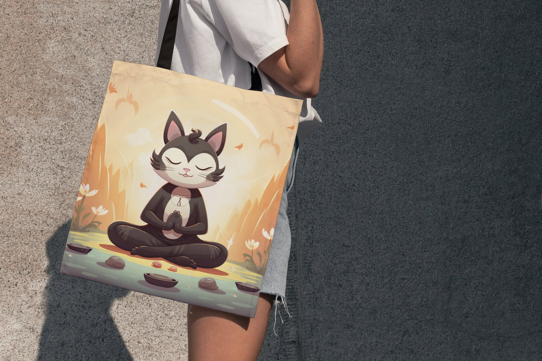 Meditation Cat Tote Bag Small Medium Large MADEE'S EXCLUSIVES - Madee's Boutique Bags Printify Accessories aesthetic tote bagAll Over PrintSmall
