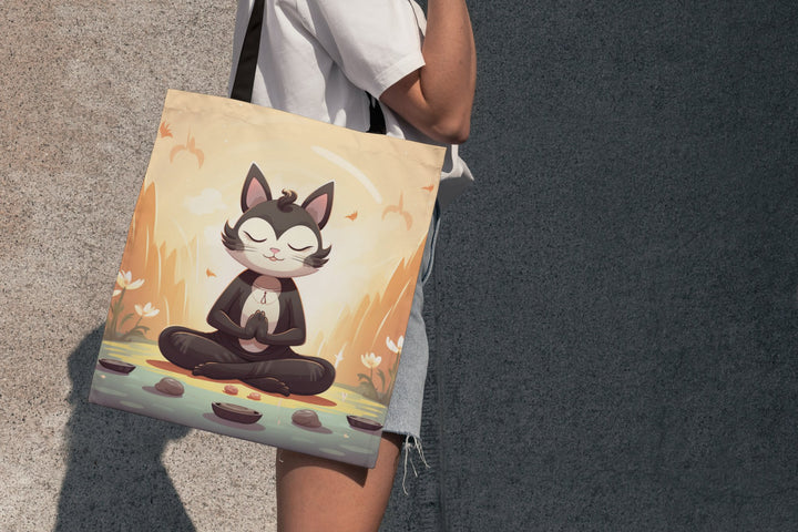 Meditation Cat Tote Bag Small Medium Large MADEE'S EXCLUSIVES - Madee's Boutique Bags Printify Accessories aesthetic tote bagAll Over PrintSmall