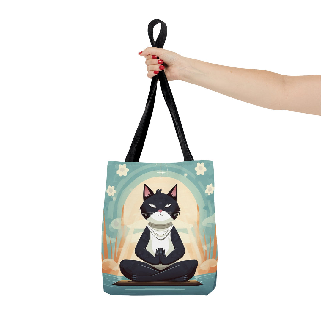 Meditation Cat Tote Bag Light Blue Small Medium Large MADEE'S EXCLUSIVES - Madee's Boutique Bags Printify Accessories aesthetic tote bagAll Over PrintSmall