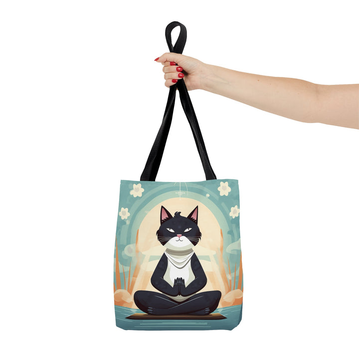 Meditation Cat Tote Bag Light Blue Small Medium Large MADEE'S EXCLUSIVES - Madee's Boutique Bags Printify Accessories aesthetic tote bagAll Over PrintSmall
