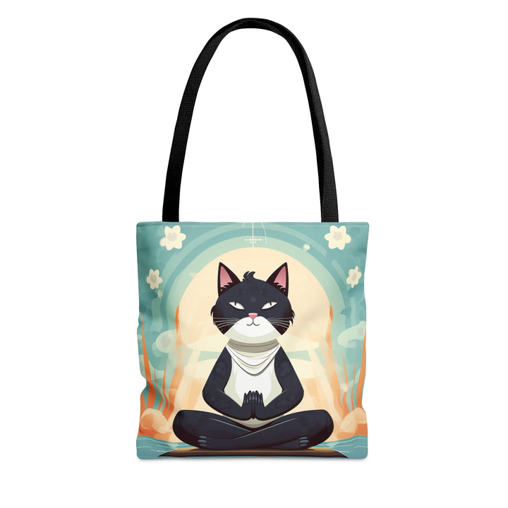 Meditation Cat Tote Bag Light Blue Small Medium Large MADEE'S EXCLUSIVES - Madee's Boutique Bags Printify Accessories aesthetic tote bagAll Over PrintLarge