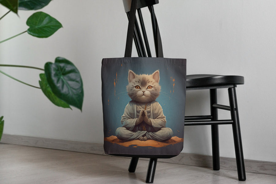 Meditation Cat Tote Bag Blue Small Medium Large MADEE'S EXCLUSIVES - Madee's Boutique Bags Printify Accessories aesthetic tote bagAll Over PrintSmall