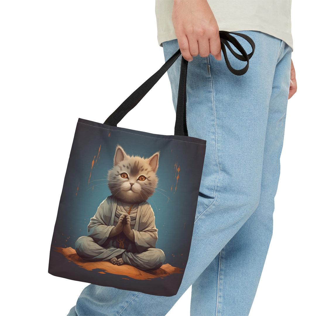 Meditation Cat Tote Bag Blue Small Medium Large MADEE'S EXCLUSIVES - Madee's Boutique Bags Printify Accessories aesthetic tote bagAll Over PrintSmall