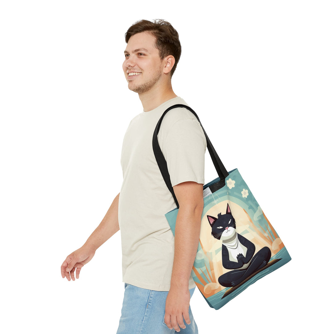 Meditation Cat Tote Bag Light Blue Small Medium Large MADEE'S EXCLUSIVES - Madee's Boutique Bags Printify Accessories aesthetic tote bagAll Over PrintSmall