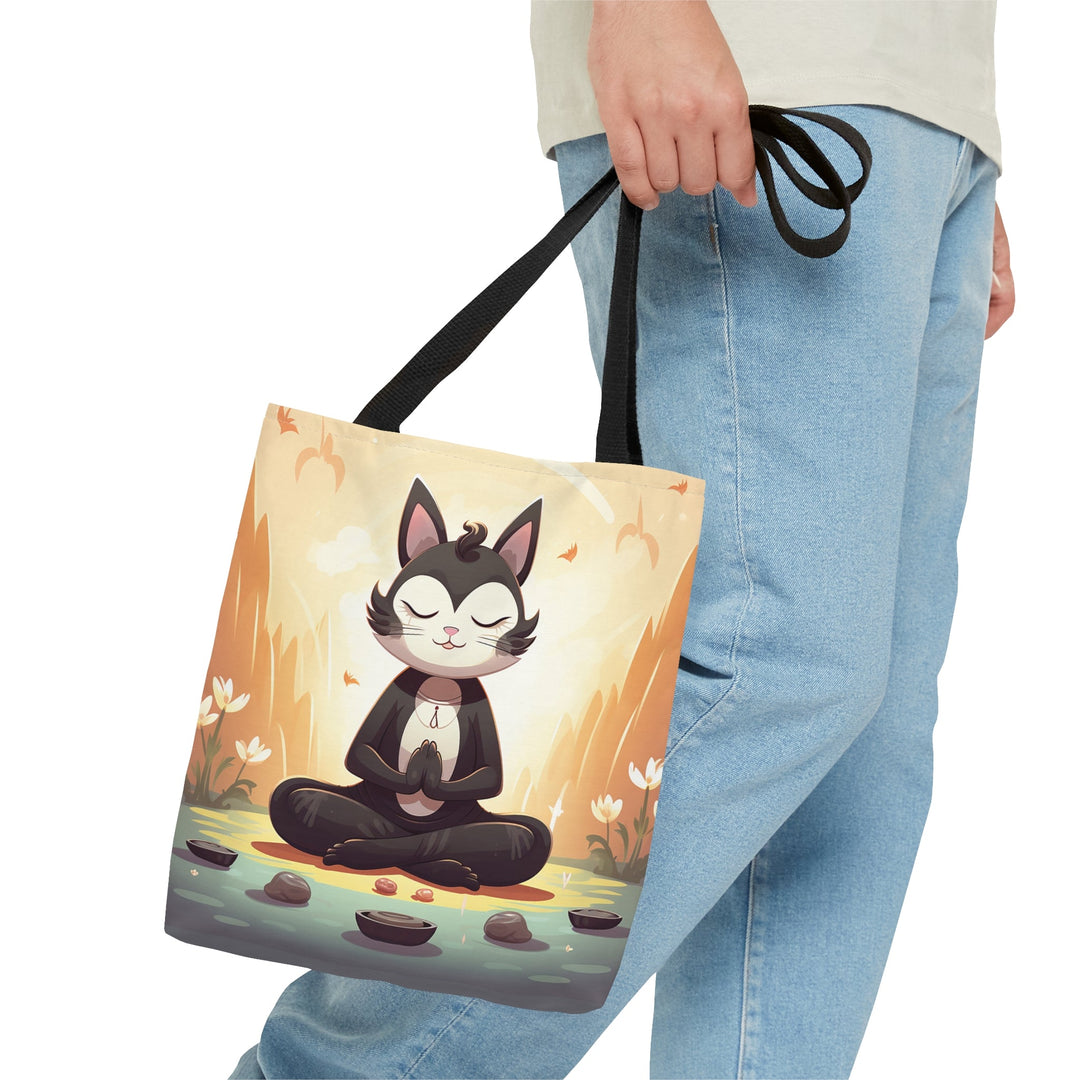 Meditation Cat Tote Bag Small Medium Large MADEE'S EXCLUSIVES - Madee's Boutique Bags Printify Accessories aesthetic tote bagAll Over PrintSmall