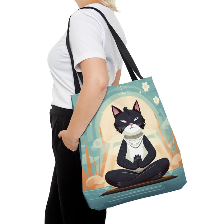 Meditation Cat Tote Bag Light Blue Small Medium Large MADEE'S EXCLUSIVES - Madee's Boutique Bags Printify Accessories aesthetic tote bagAll Over PrintLarge