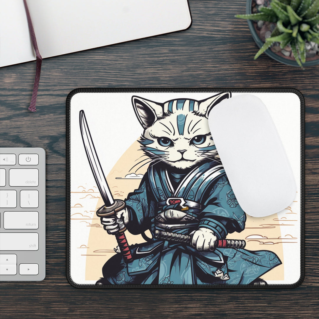 Samurai Cat Gaming Mouse Pad MADEE'S EXCLUSIVES - Madee's Boutique Home Decor Print On Demand Partners Accessories anniversary gift for husbandanniversary gift ideasRectangle9" × 7"