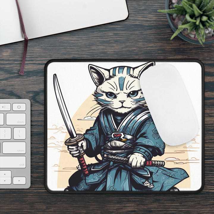 Samurai Cat Gaming Mouse Pad MADEE'S EXCLUSIVES - Madee's Boutique Home Decor Print On Demand Partners Accessories anniversary gift for husbandanniversary gift ideasRectangle9" × 7"