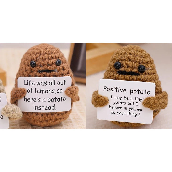 Positive Energy Potato Hug Pocket Mini Handmade Plush Wool Knitting Doll - Madee's Boutique Madee's Boutique DS AB - (I may be a tiny... your thing!)+(Life was all out...potato instead.) Dark Khaki - 2PCS
