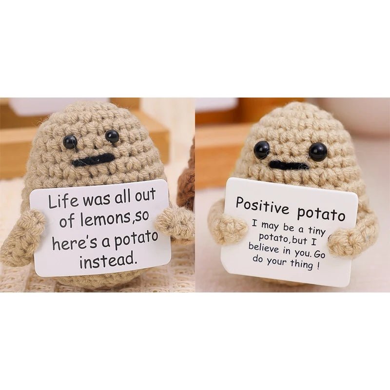 Positive Energy Potato Hug Pocket Mini Handmade Plush Wool Knitting Doll - Madee's Boutique Madee's Boutique DS AB - (I may be a tiny... your thing!)+(Life was all out...potato instead.) Khaki - 2PCS