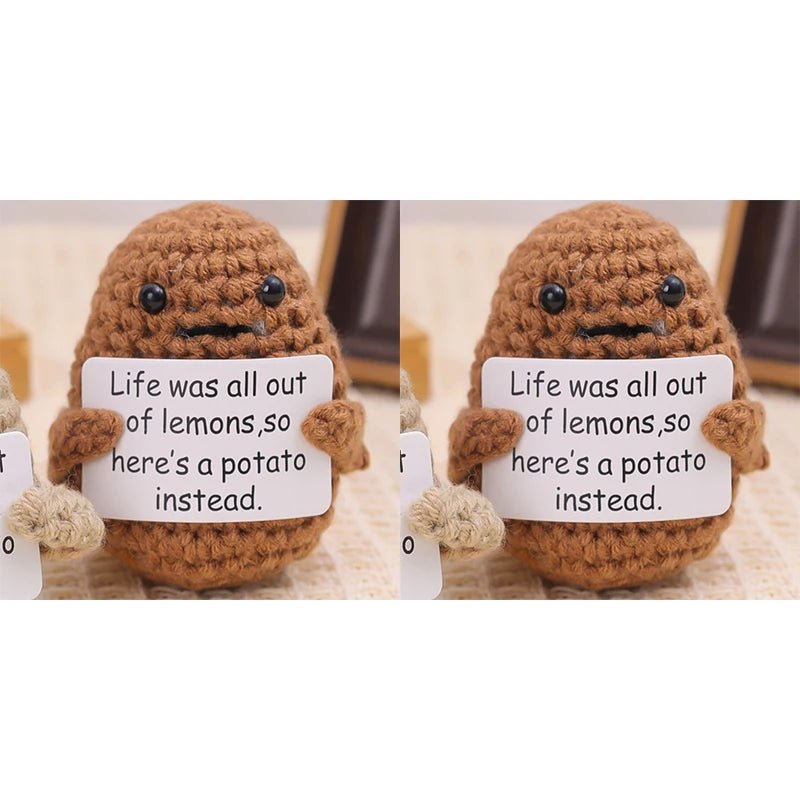 Positive Energy Potato Hug Pocket Mini Handmade Plush Wool Knitting Doll - Madee's Boutique Madee's Boutique DS B - (Life was all out...potato instead.) Dark Khaki - 2PCS