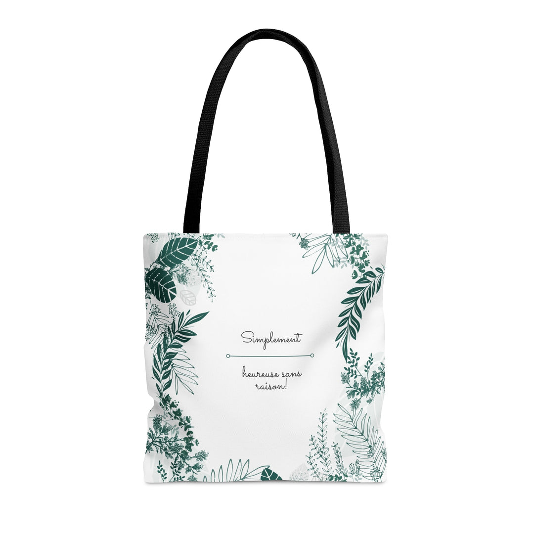 Positive Tote Bag "Simplement heureuse sans raison!" Small Medium Large - Madee's Boutique Bags Printify Accessories aesthetic tote bagAll Over PrintMedium