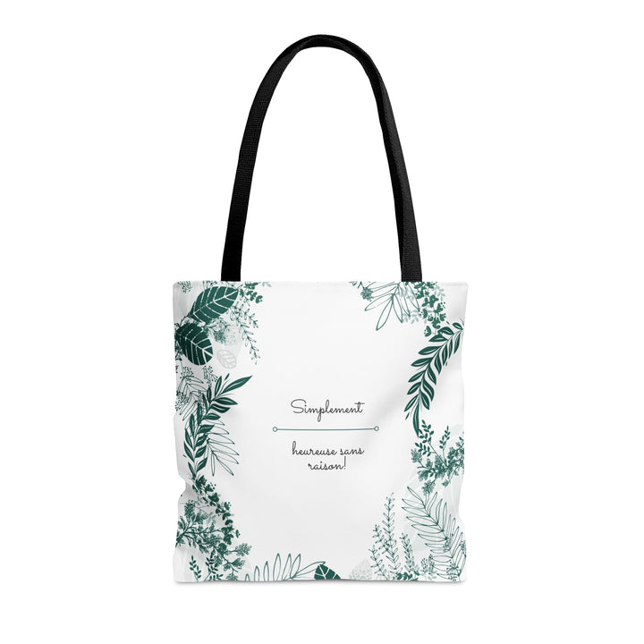 Positive Tote Bag "Simplement heureuse sans raison!" Small Medium Large - Madee's Boutique Bags Printify Accessories aesthetic tote bagAll Over PrintMedium