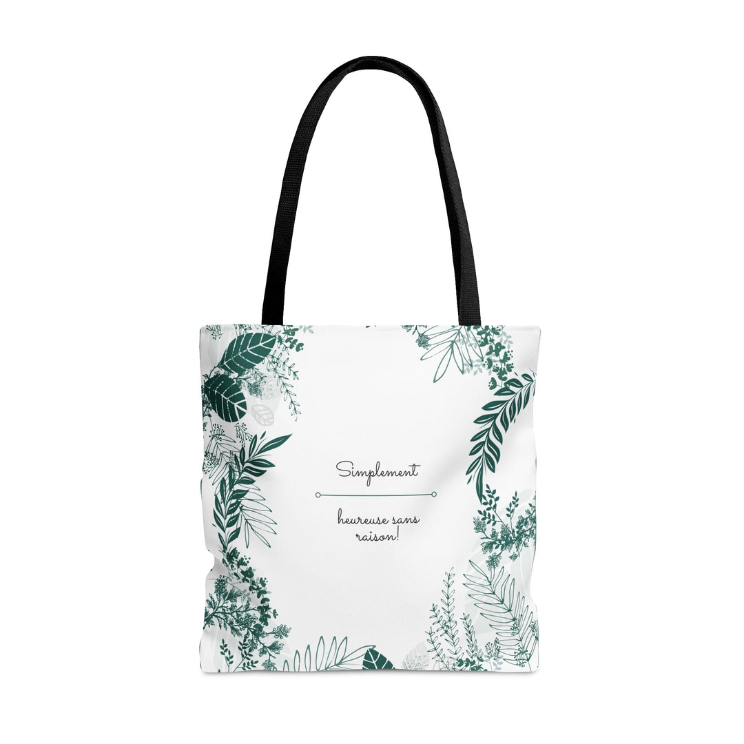 Positive Tote Bag "Simplement heureuse sans raison!" Small Medium Large - Madee's Boutique Bags Printify Accessories aesthetic tote bagAll Over PrintLarge