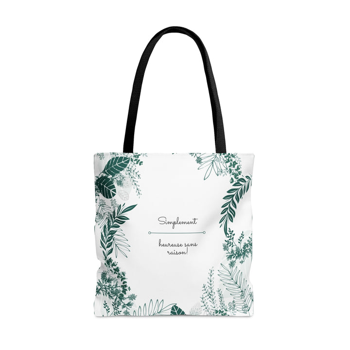 Positive Tote Bag "Simplement heureuse sans raison!" Small Medium Large - Madee's Boutique Bags Printify Accessories aesthetic tote bagAll Over PrintLarge