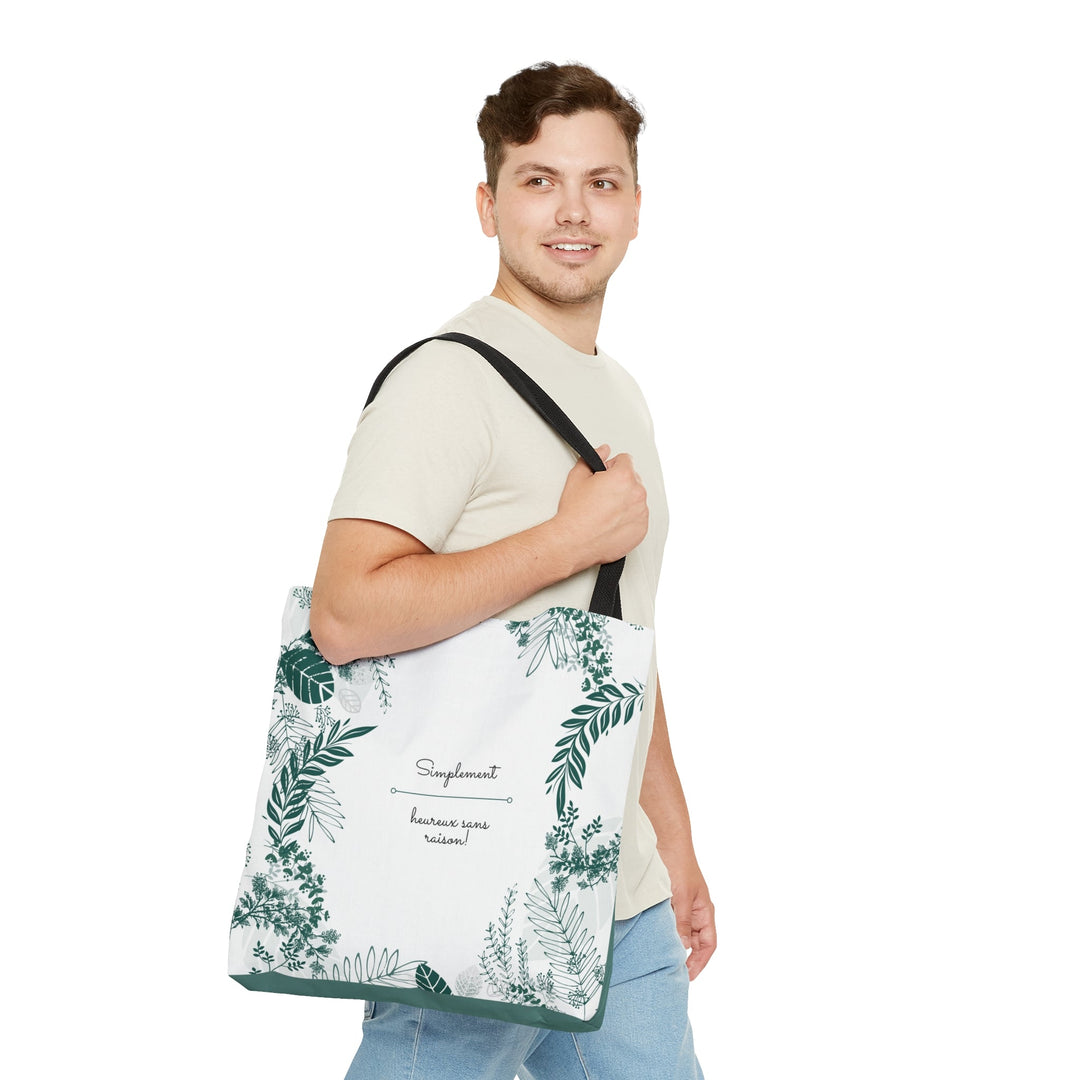 Positive Tote Bag "Simplement Heureux sans raison!" Small Medium Large - Madee's Boutique Bags Printify Accessories aesthetic tote bagAll Over PrintSmall