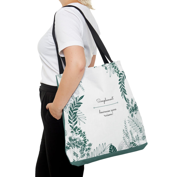 Positive Tote Bag "Simplement heureuse sans raison!" Small Medium Large - Madee's Boutique Bags Printify Accessories aesthetic tote bagAll Over PrintSmall