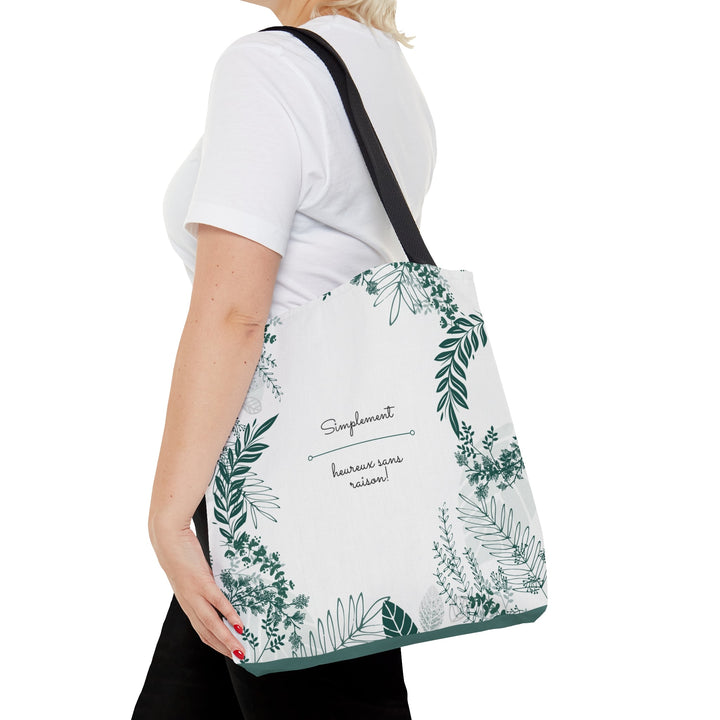 Positive Tote Bag "Simplement Heureux sans raison!" Small Medium Large - Madee's Boutique Bags Printify Accessories aesthetic tote bagAll Over PrintSmall