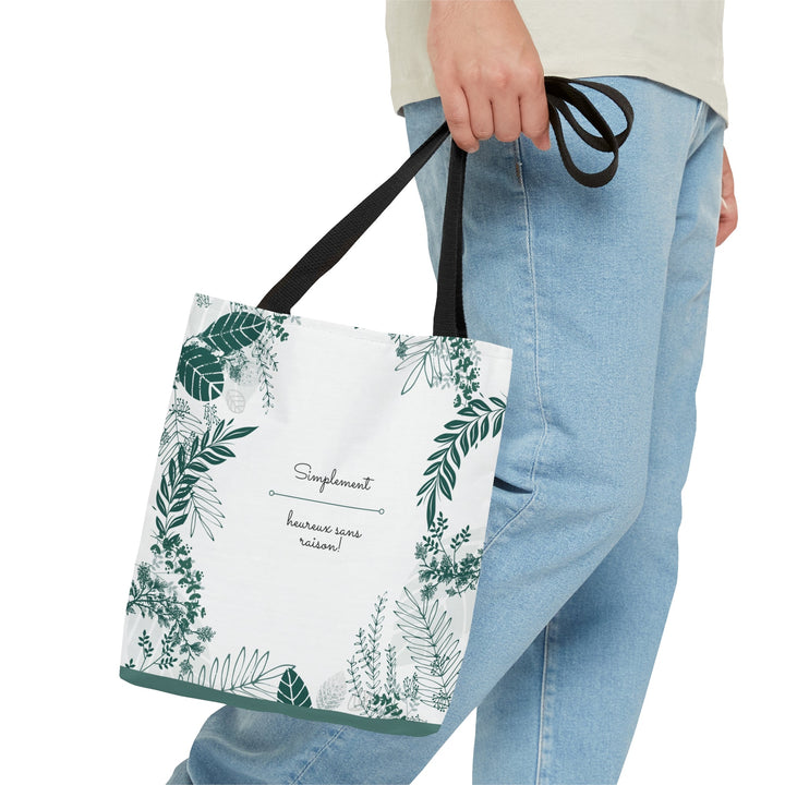 Positive Tote Bag "Simplement Heureux sans raison!" Small Medium Large - Madee's Boutique Bags Printify Accessories aesthetic tote bagAll Over PrintSmall