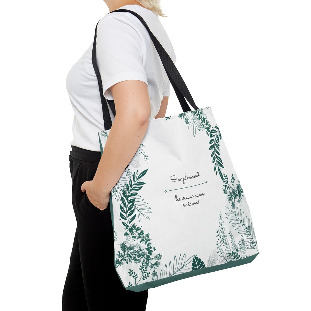 Positive Tote Bag "Simplement Heureux sans raison!" Small Medium Large - Madee's Boutique Bags Printify Accessories aesthetic tote bagAll Over PrintSmall