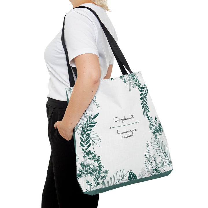 Positive Tote Bag "Simplement Heureux sans raison!" Small Medium Large - Madee's Boutique Bags Printify Accessories aesthetic tote bagAll Over PrintSmall