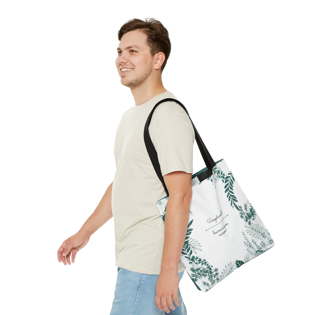 Positive Tote Bag "Simplement Heureux sans raison!" Small Medium Large - Madee's Boutique Bags Printify Accessories aesthetic tote bagAll Over PrintSmall