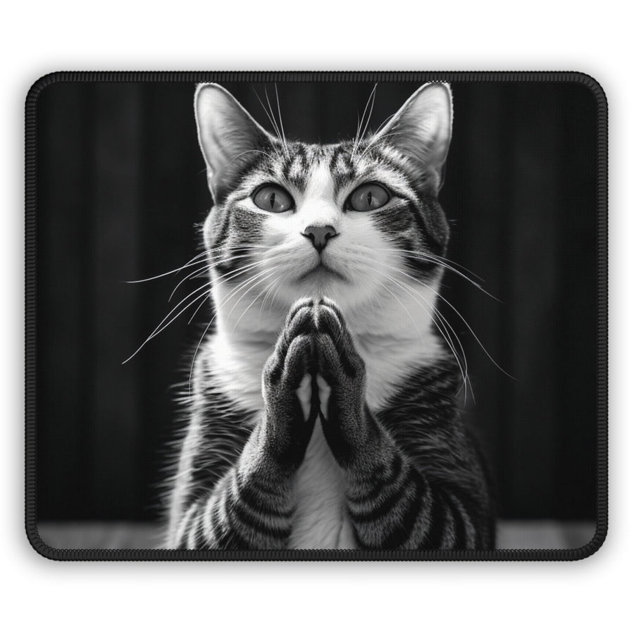 Praying Cat Mouse Pad Black and White - Madee's Boutique Home Decor Printify Accessories aesthetic giftanimal lovers giftRectangle9" × 7"