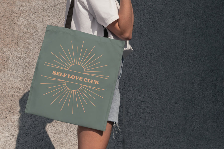 Grey Tote Bag Self Love Club Small Medium Large - Madee's Boutique Bags Printify Accessories aesthetic bagaesthetic gift bagSmall