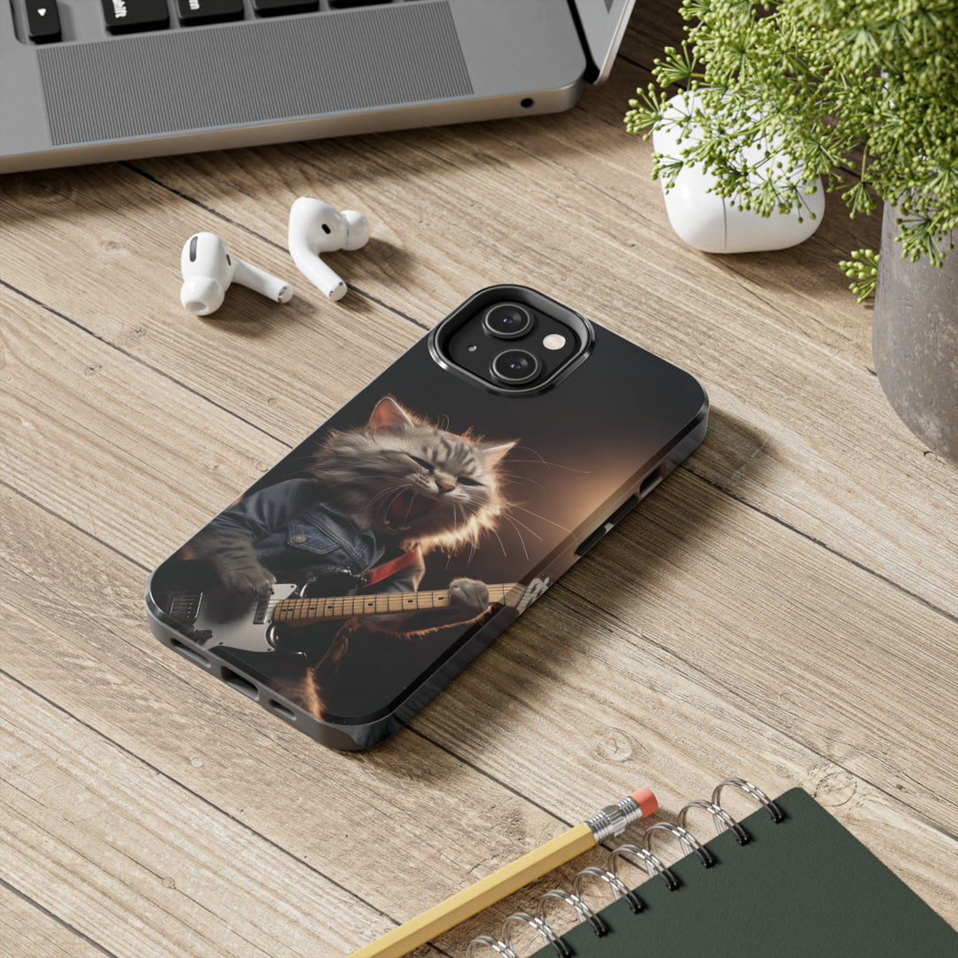 Cool Cat Playing Guitar Music Tough Phone Cases - Madee's Boutique Phone Case Print On Demand Partners Accessories Glossy