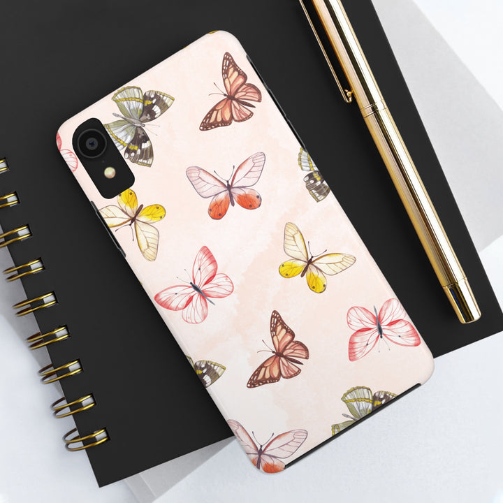 Pastel Pink Tough iPhone Cases with butterfly