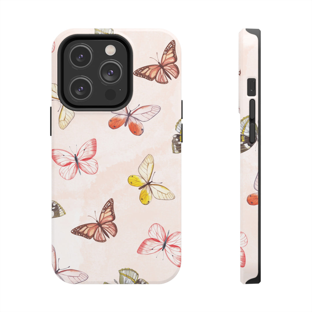 Pastel Pink Tough iPhone Cases with butterfly