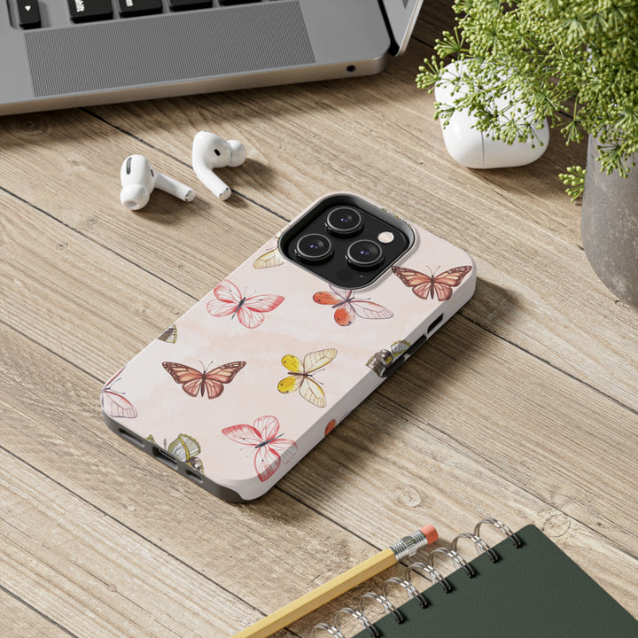 Pastel Pink Tough iPhone Cases with butterfly