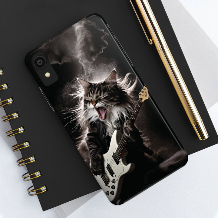 Cool Cat Playing Guitar Music Tough Phone Cases - Madee's Boutique Phone Case Print On Demand Partners Accessories Glossy