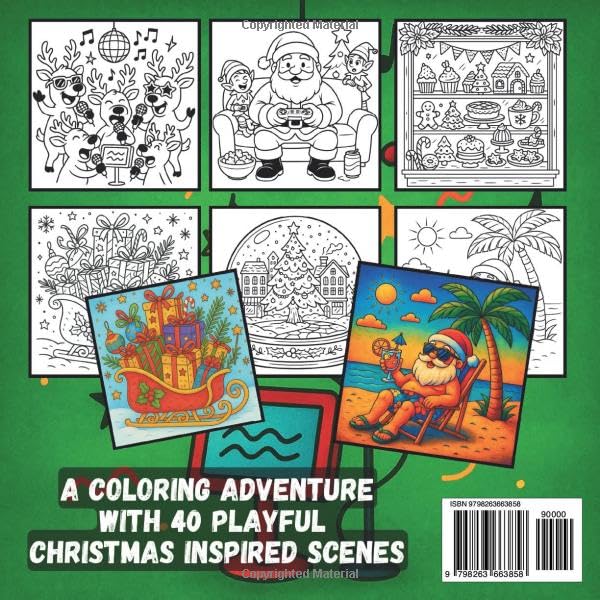 Christmas Adventures: A Fun and Festive Coloring Book for Kids, Teens, and Adults of All Ages: Whimsical Reindeer, Jolly Santas, Snowmen, Cozy Villages & Holiday Cheer – 40 Relaxing & Joyful Holiday Designs to Color! - Madee's Boutique Madee's Boutique Animals Book