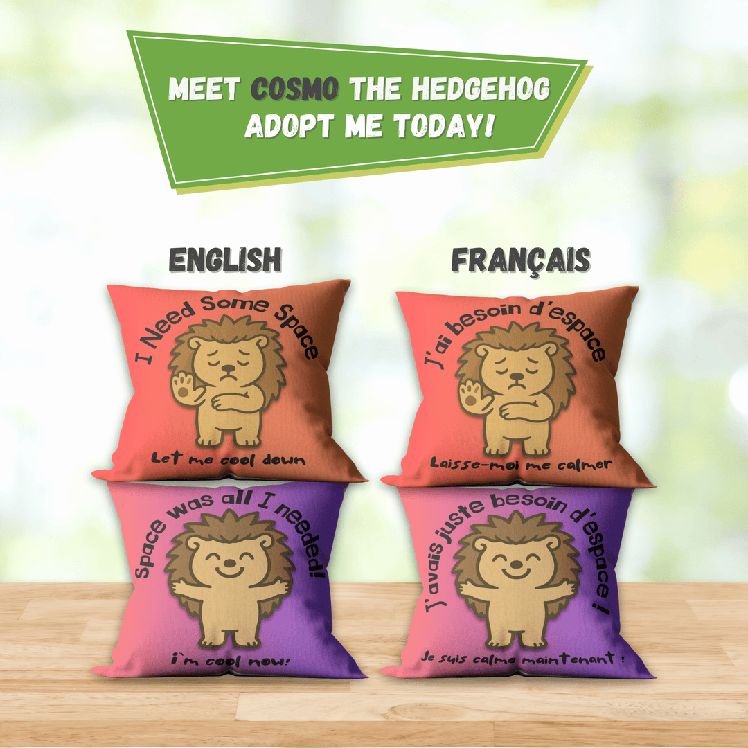 Emotion Regulation Double - Sided Customizable Cushion Cover, Bilingual 18x18" - Madee's Boutique Home Decor Madee's Boutique black pillow covers Blue pillow coverschristmas pillow covers 18x18Hedgehog / Hérisson (Cosmo)18"x18"(45cmx45cm)