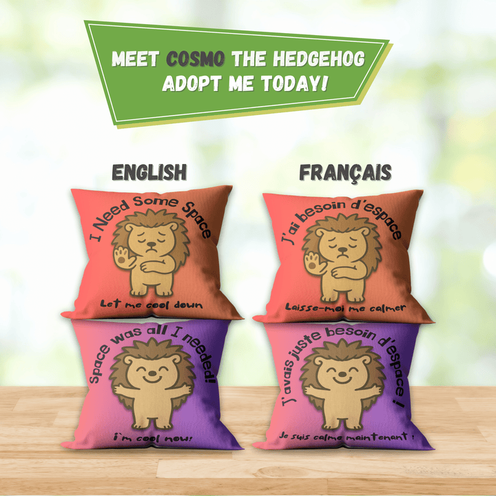 Emotion Regulation Double - Sided Customizable Cushion Cover, Bilingual 18x18" - Madee's Boutique Home Decor Madee's Boutique black pillow covers Blue pillow coverschristmas pillow covers 18x18Hedgehog / Hérisson (Cosmo)18"x18"(45cmx45cm)