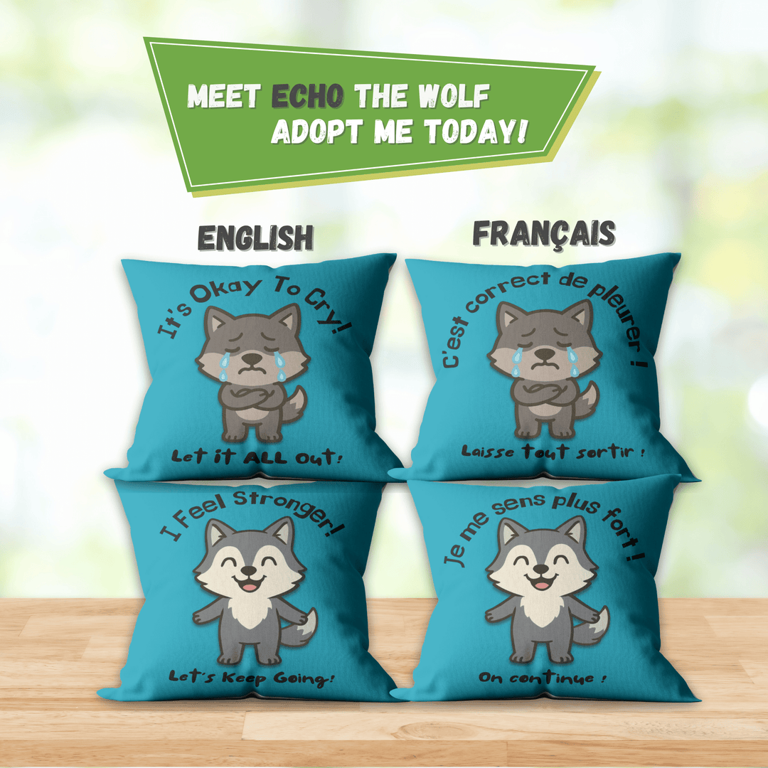 Emotion Regulation Double - Sided Customizable Cushion Cover, Bilingual 18x18" - Madee's Boutique Home Decor Madee's Boutique black pillow covers Blue pillow coverschristmas pillow covers 18x18Wolf / Loup (Echo)18"x18"(45cmx45cm)