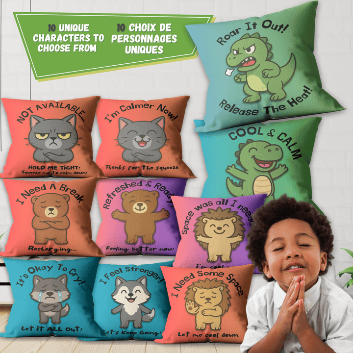 Emotion Regulation Double - Sided Customizable Cushion Cover, Bilingual 18x18" - Madee's Boutique Home Decor Madee's Boutique black pillow covers Blue pillow coverschristmas pillow covers 18x18Dino (Magma)18"x18"(45cmx45cm)