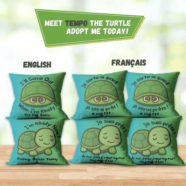 Emotion Regulation Double - Sided Customizable Cushion Cover, Bilingual 18x18" - Madee's Boutique Home Decor Madee's Boutique black pillow covers Blue pillow coverschristmas pillow covers 18x18Turtle / Tortue (Tempo)18"x18"(45cmx45cm)