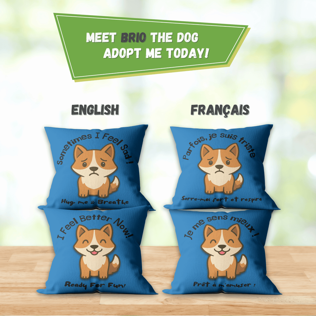 Emotion Regulation Double - Sided Customizable Cushion Cover, Bilingual 18x18" - Madee's Boutique Home Decor Madee's Boutique black pillow covers Blue pillow coverschristmas pillow covers 18x18Dog / Chien (Brio)18"x18"(45cmx45cm)
