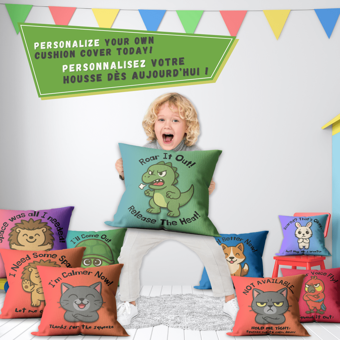 Emotion Regulation Double - Sided Customizable Cushion Cover, Bilingual 18x18" - Madee's Boutique Home Decor Madee's Boutique black pillow covers Blue pillow coverschristmas pillow covers 18x18Cat / Chat (Nimbus)18"x18"(45cmx45cm)