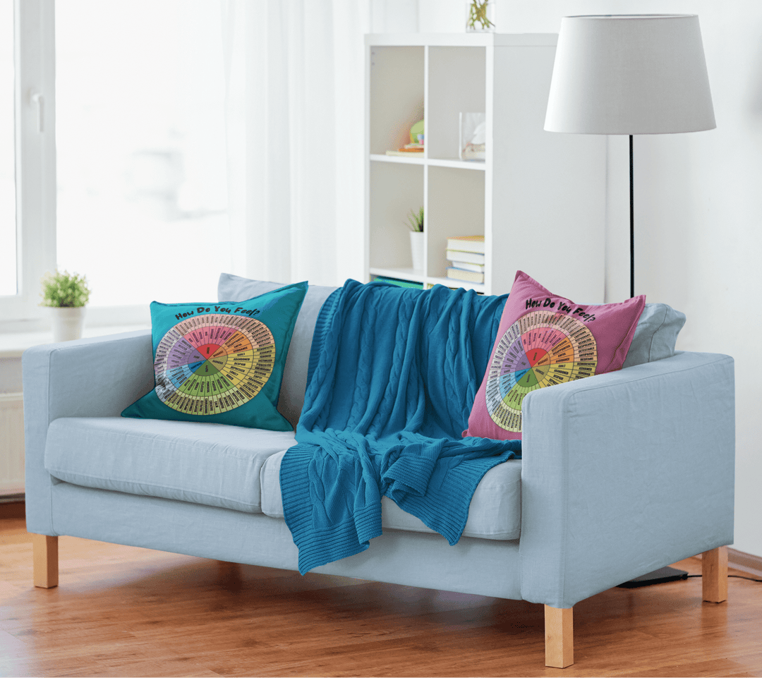 Emotion Wheel Cushion Cover Customizable Bilingual French & English: Double - Sided Print for Emotional Support Gifts, 18x18" (Pillow Cover) - Madee's Boutique Home Decor Madee's Boutique Accessoires pour bureau thérapeutique Add a NameAide à la régulation émotionnelleRed18x18in (45x45cm)