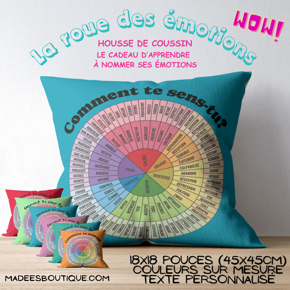 Emotion Wheel Custom Cushion Cover for Kids, Teens & Adults, DBT & CBT Tool, Emotional Support Gifts best pillow covers blue