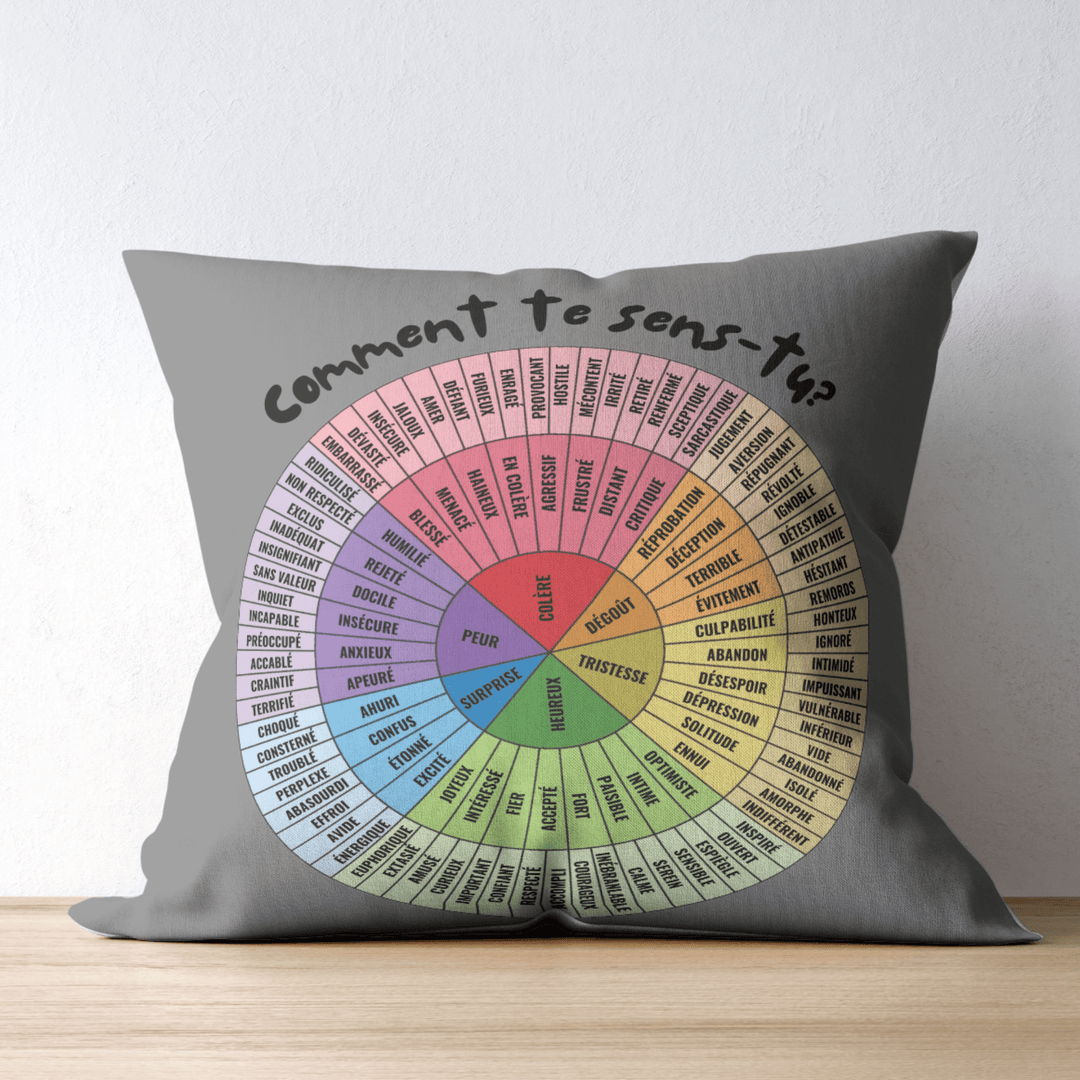 Emotion Wheel Custom Cushion Cover for Kids, Teens & Adults, DBT & CBT Tool, Emotional Support Gifts best pillow covers grey