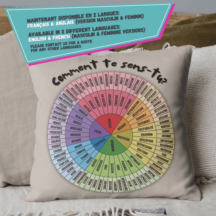 Emotion Wheel Custom Cushion Cover for Kids, Teens & Adults, DBT CBT Tool, Emotional Support Gifts best pillow covers grayge